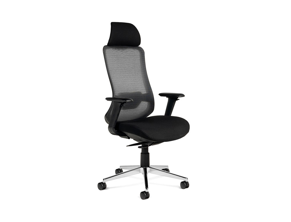 SILLA ROCADA DIRECCION PREMIUM 24 HORAS CON BRAZOS AJUSTABLES RESPALDO DE MALLA Y ASIENTO EN TELA NEGRO