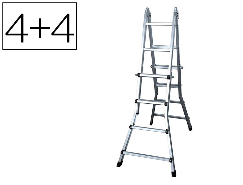 ESCALERA TELESCOPICA ALUMINIO DE 4+4 PELDAOS CON TAPA FINALPVC ANTIDESLIZANTE EN131-4